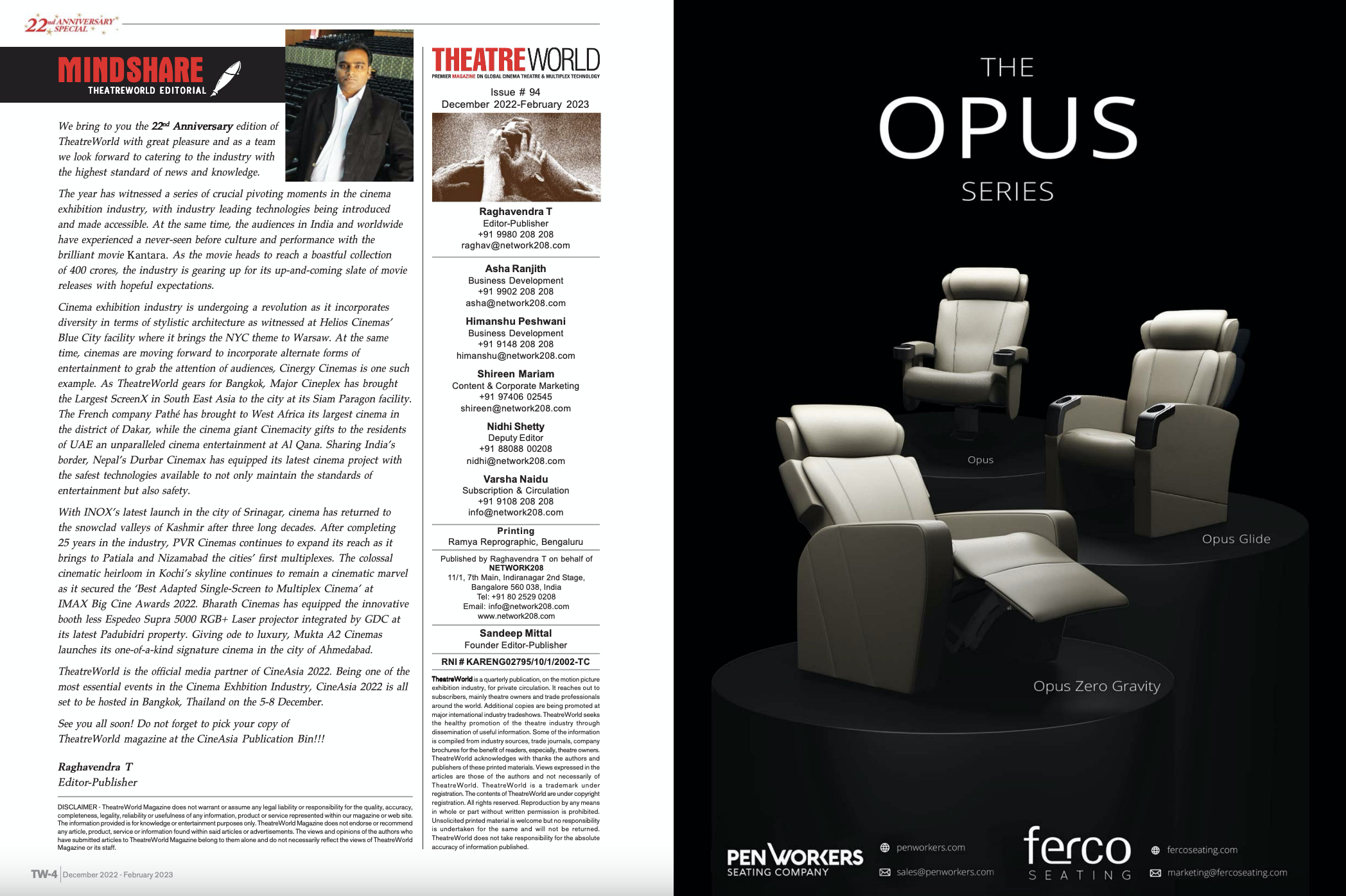 La butaca Opus de Ferco aparece en la revista Theatre World Magazine